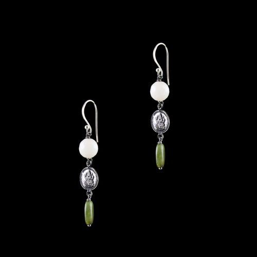 OXIDIZED SILVER LAKSHMI EARRINGS WITH JASPER AND QUARTZ