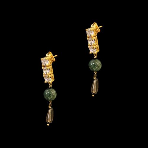 GOLD PLATED CZ AND MULTI COLORS STONES HANGING EARRINGS
