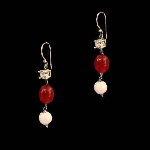 OXIDIZED SILVER LAKSHMI EARRINGS WITH RED ONYX AND CZ WITH PINKQUARTZ