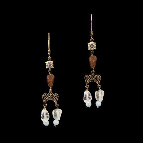 GOLD PLATED MULTI COLOS STONE HANGING EARRINGS