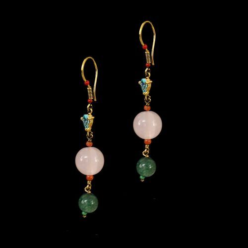 GOLD PLATED MULTI COLOR STONES HANGING EARRINGS