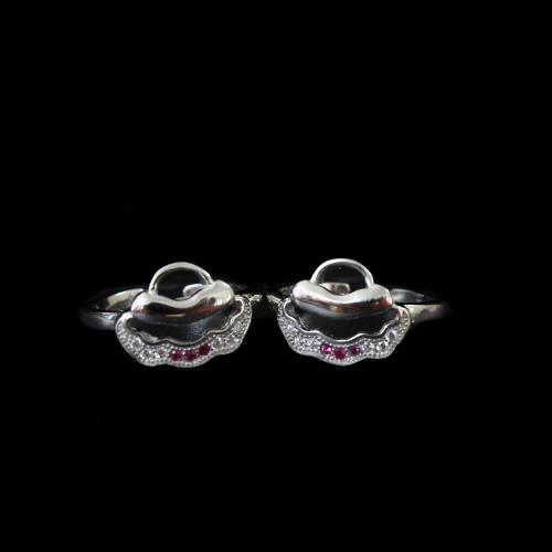 OXIDIZED SILVER CZ AND RUBY  TOE RINGS