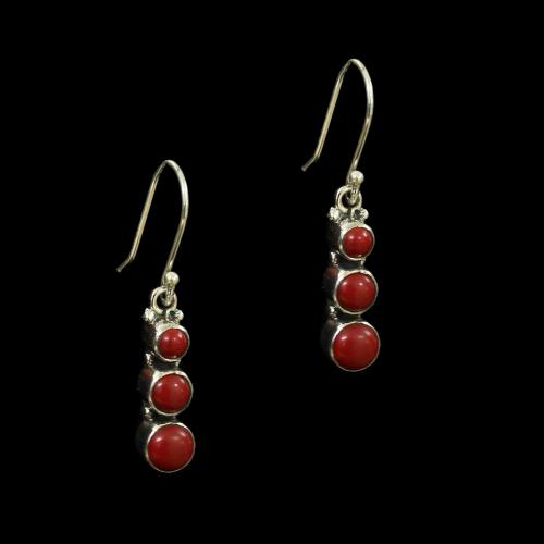 OXIDIZED SILVER RED OYNX HANGING EARRINGS