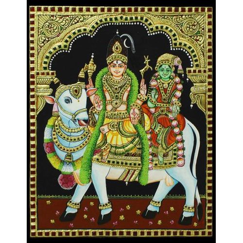 TANJORE PAINTING SHIVA PARVATHI ON NANDHI