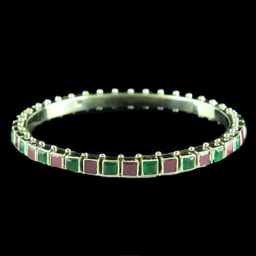 OXIDIZED SILVER MULTICOLOR STONES BANGLES