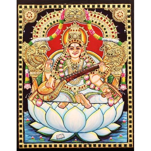 TANJORE PAINTING  LOTUS SARASWATHI