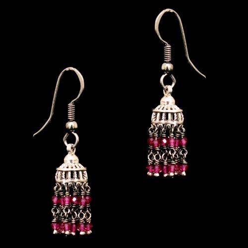 STERLING SILVER RED BEADS HANGING EARRINGS