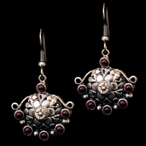 OXIDIZED SILVER RED OYNX  HANGING EARRINGS