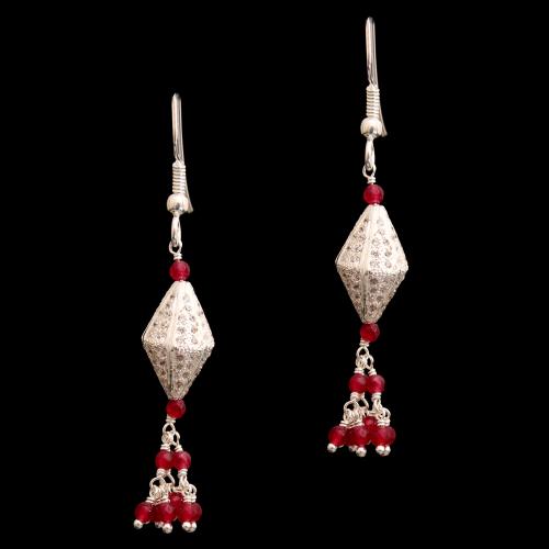 CZ AND RED BEADS HANGING EARRINGS
