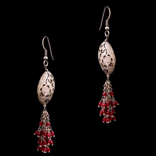 CZ AND RED BEADS HANGING EARRINGS