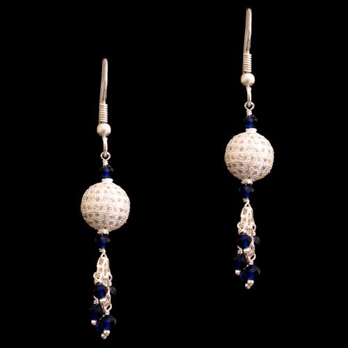 CZ ANSD BLUE BEADS HANGING EARRINGS