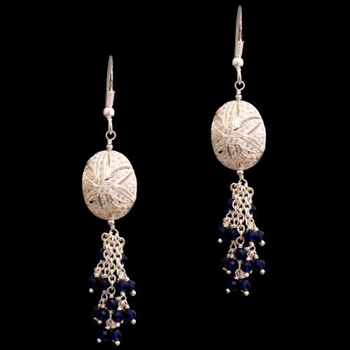 CZ AND BLUE BEADS HANGING EARRINGS