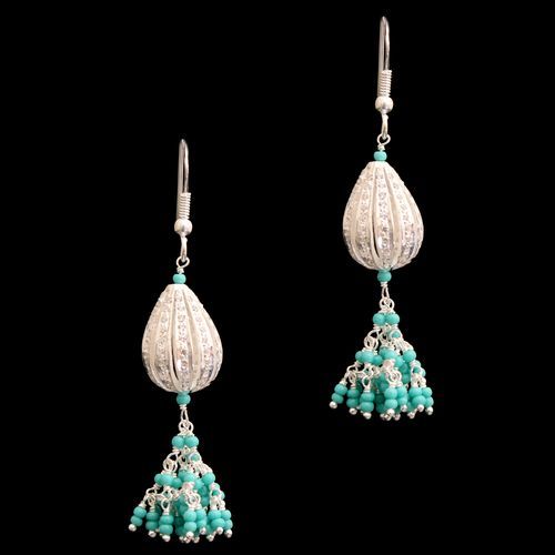 CZ HANGING EARRINGS WITH TURQUOISE BEADS