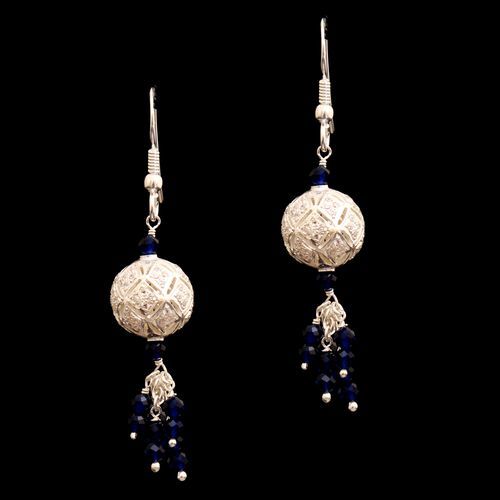 CZ AND BULE HANGING EARRINGS