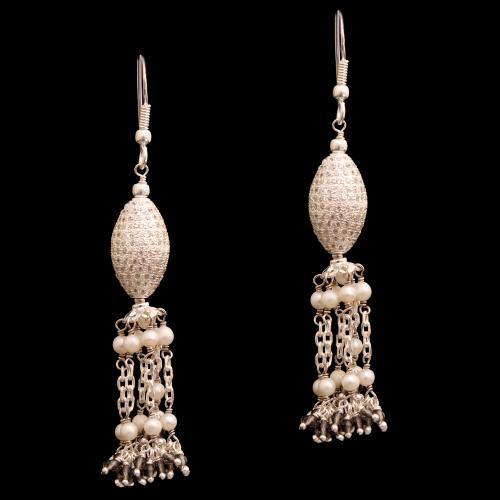 CZ AND BLACK BEADS WITH PEARL HANGING EARRINGS