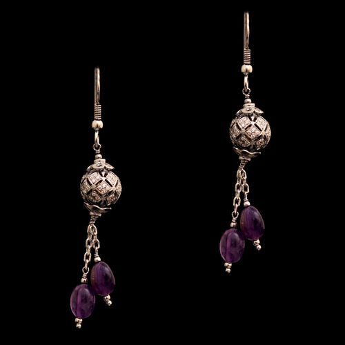 CZ AND AMETHYST HANGING EARRINGS