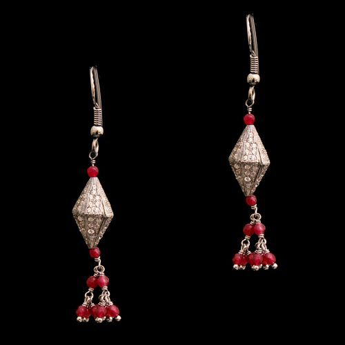 CZ AND RED BEADS HANGING EARRINGS