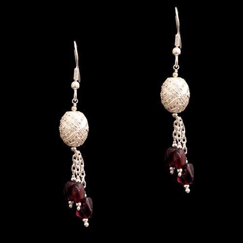 CZ AND GARNET HANGING EARRINGS
