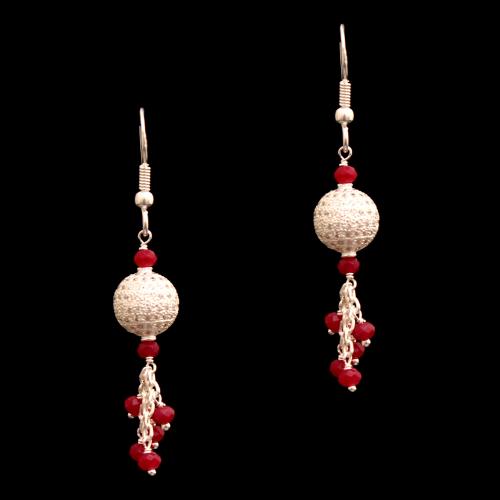 CZ AND RED BEADS HANGING EAERINGS