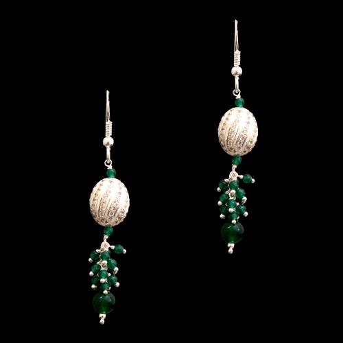 CZ AND GREEN BEADS HANGING EARRINGS