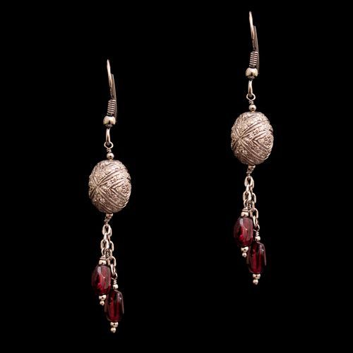 CZ  AND GARNET HANGING EARRINGS