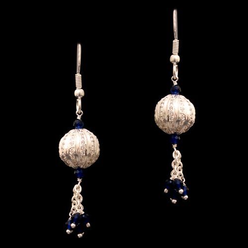 CZ AND BULE BEADS HANGING EARRINGS
