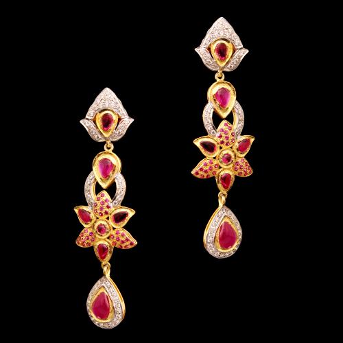 GOLD PLATED WHITE AND RED CZ DROPS EARRINGS