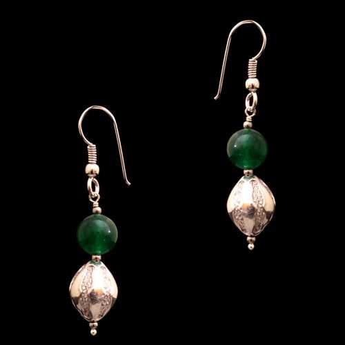 CZ AND GREEN OYNX HANGING EARRINGS