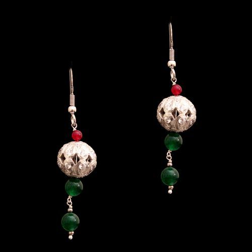 CZ WITH RED AND GREEN OYNX HANGING EARRINGS