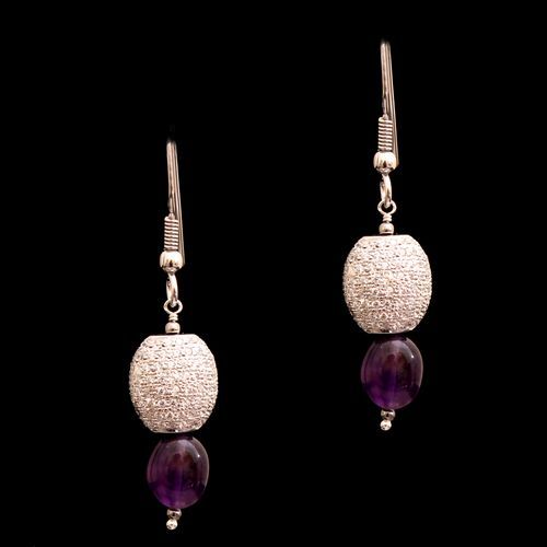 CZ AND AMETHYST HANGING EARRINGS