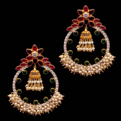 GOLD PLATED CZ AND PEARL DROPS EARRING