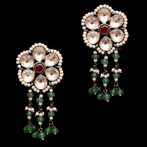 KUNDAN DROPS EARRING WITH GREEN HYDRO AND PEARL BAEDS
