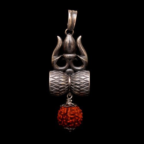 OXIDIZED SILVER SHIVA TRISHUL RUDHRAKSH PENDANT