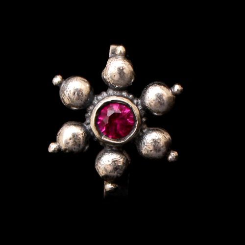 OXIDIZED SILVER FLORAL CZ NOSE PIN