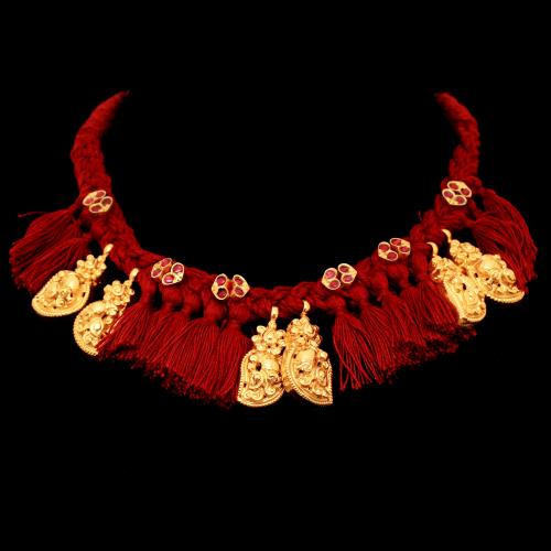 GOLD PLATED LAKSHMI NAKSH THREAD NECKLACE WITH PEARL