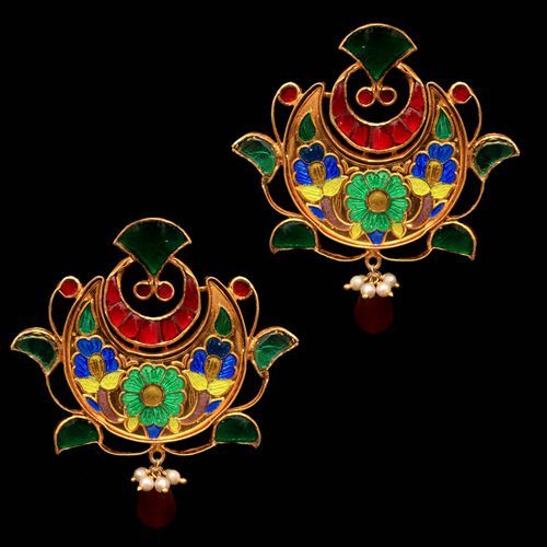 GOLD PLATED KUNDAN  PEARL BEADS EARRINGS