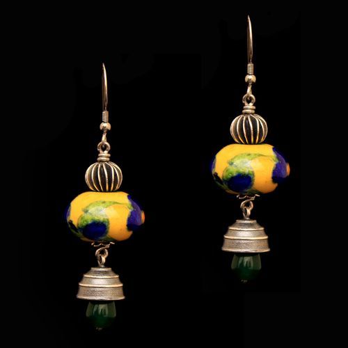 BLUE POTTERY RED ONYX HANGING JHUMKAS