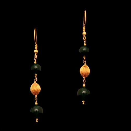 GOLD PLATED GREEN ONYX HANGING EARRINGS