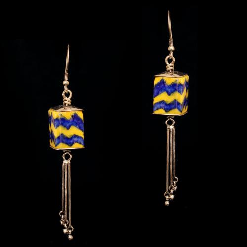 STERLING SILVER BLUE POTTERY HANGING EARRINGS
