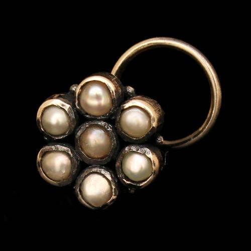OXIDIZED SILVER PEARL BEADS NOSE PIN
