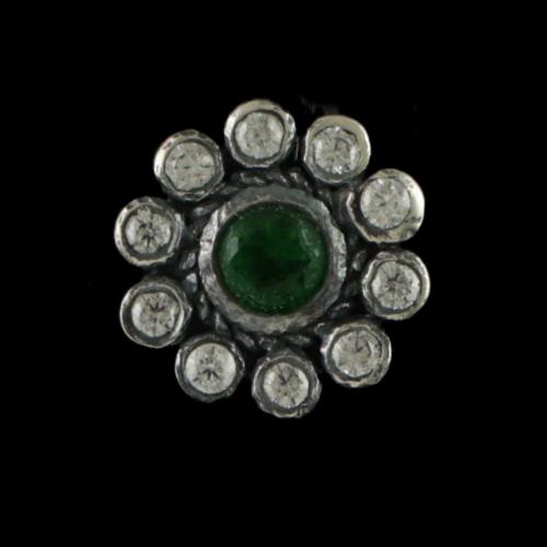 OXIDIZED SILVER CZ AND GREEN HYDRO NOSE PIN