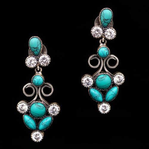 OXIDIZED SILVER TURQUOISE AND CZ  EARRINGS