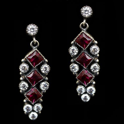 OXIDIZED SILVER CZ EARRINGS