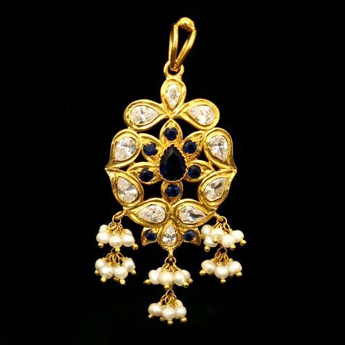 GOLD PLATED CZ AND PEARL BEADS PENDANT