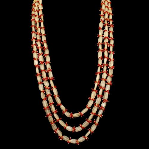GOLD PLATED ONYX AND RED BEADS NECKLACE
