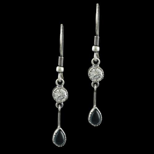 OXIDIZED SILVER CZ AND BLUE PEAR BEADS EARRINGS