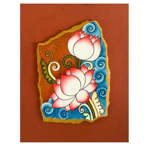 LOTUS KERALA MURAL PAINTING ON PLATE STONE