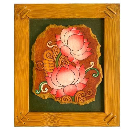 LOTUS KERALA MURAL PAINTING ON PLATE STONE