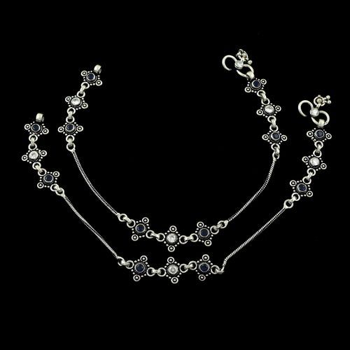 OXIDIZED SILVER SEMI PRECIOUS STONE ANKLETS