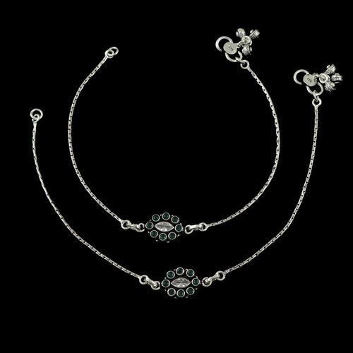 OXIDIZED SILVER SEMI PRECIOUS STONE ANKLETS